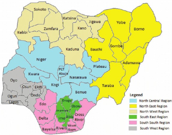 Map of Nigeria Showing Details of the 36 States and FCT