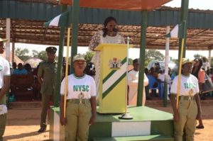 Hon. Ladi Ajene Isegbe Addressing Corps Members Posted to Benue at Wannune Camp.