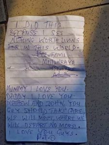 Bolufemi Princess Motunrayo last note before committing suicide