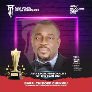 Abia Online Media AGM/Bloggers Week: Barr Chijioke Chukwu Emerges Abia Legal Personality of the Year 2021