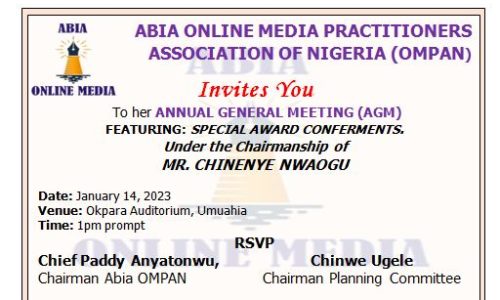 Abia Online Media Publishers Holds AGM & Award Conferment on January 14
