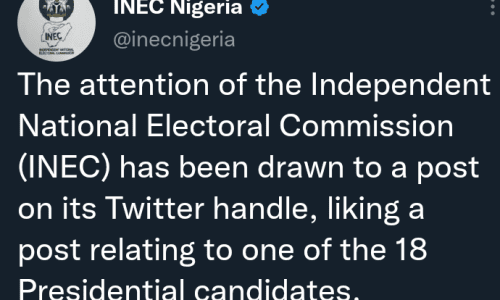 INEC Has Released a Statement Concerning an Anti-Obi Tweet Liked By it’s Twitter Handle